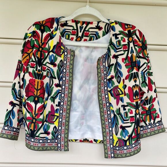 Vibrant Vintage Embroidered Open-Front Jacket Size S - Picture 1 of 9